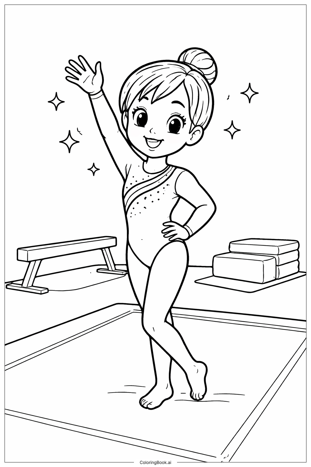 体操动作后微笑填色页