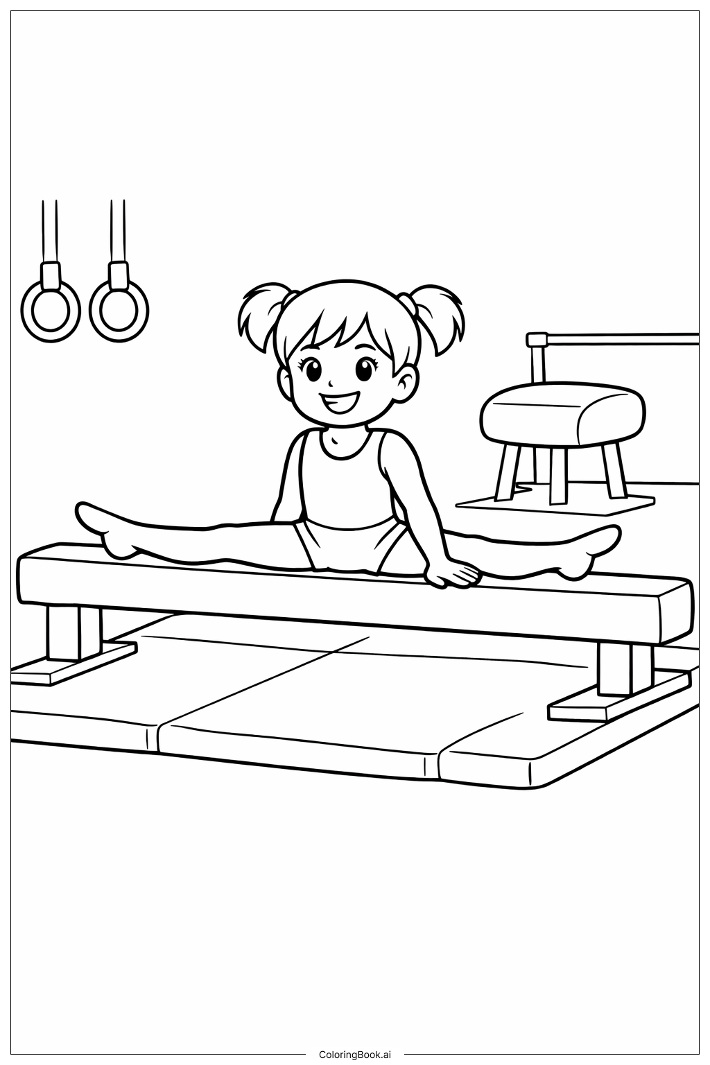  體操平衡木劈腿著色頁 