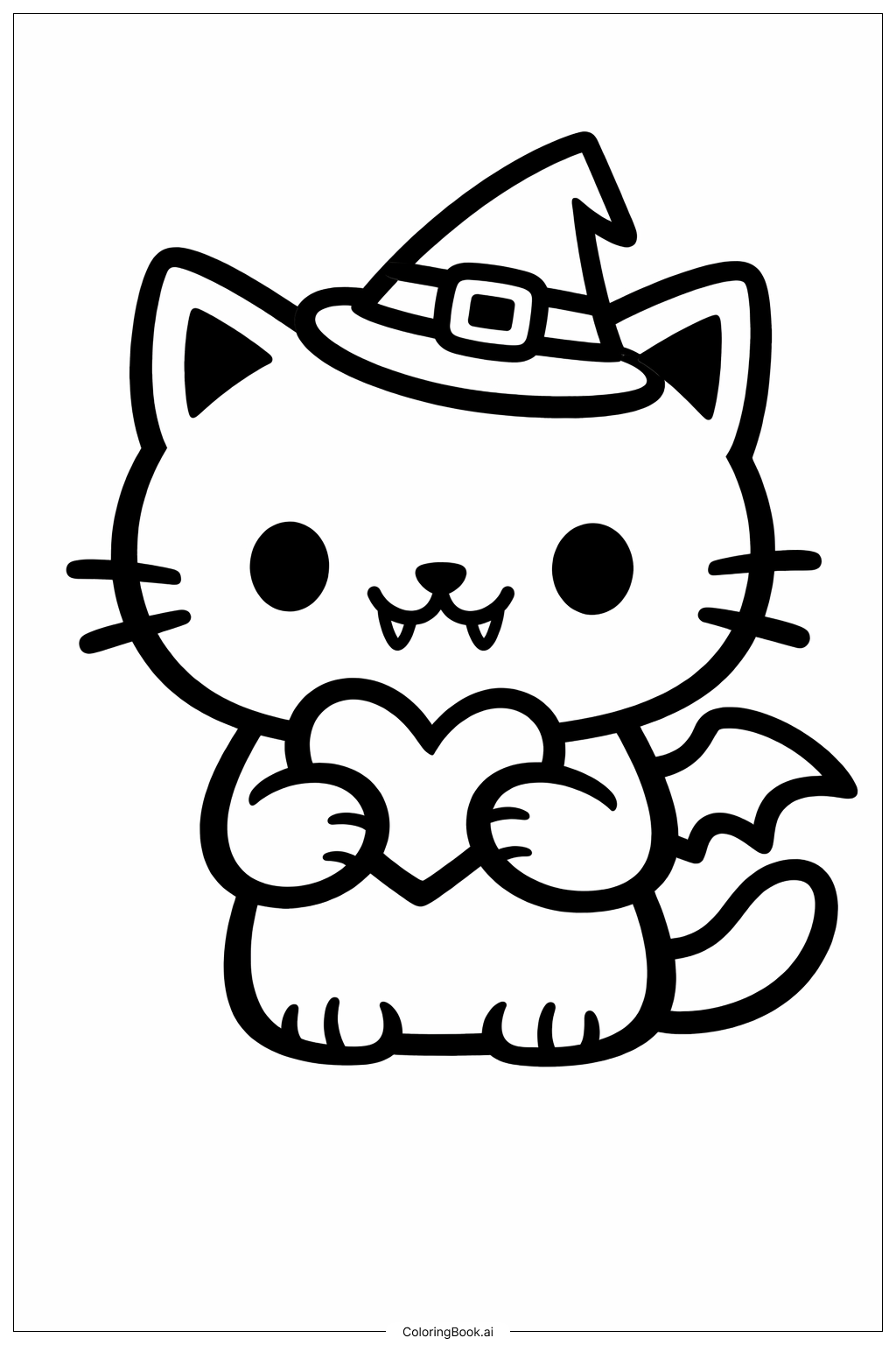  하트 들고 있는 할로윈 고양이 색칠공부 페이지 