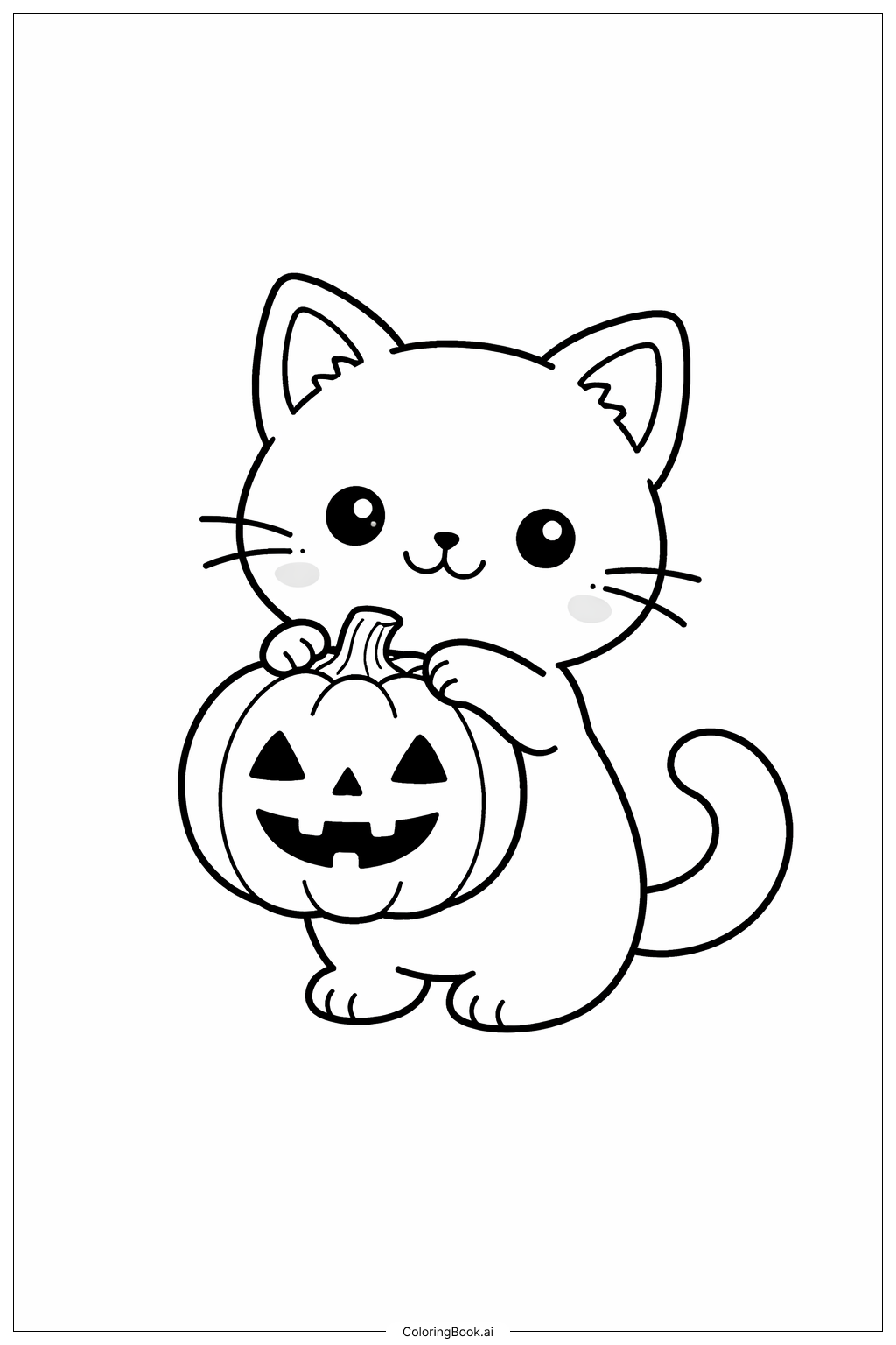  호박 랜턴을 들고 있는 할로윈 고양이 색칠공부 페이지 