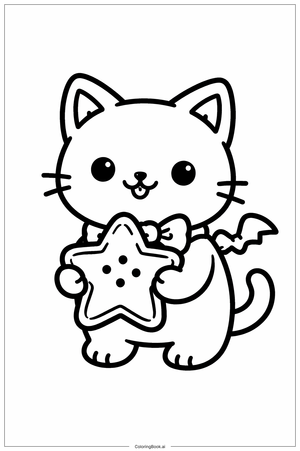  Halloween-Katze hält Stern Ausmalseite 