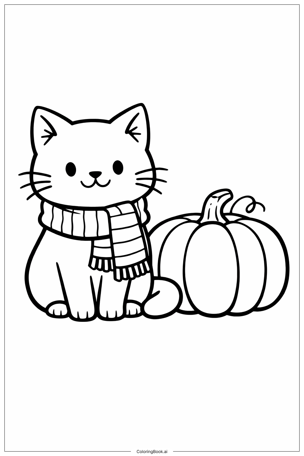  Halloween Cat In Cozy Scarf Coloring Page 
