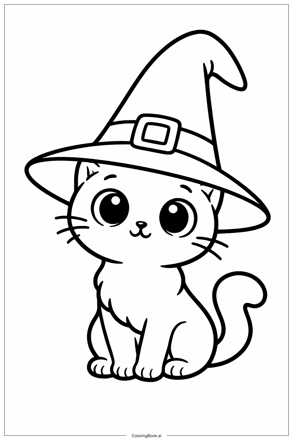  Halloween-Katze mit Hexenhut Ausmalseite 