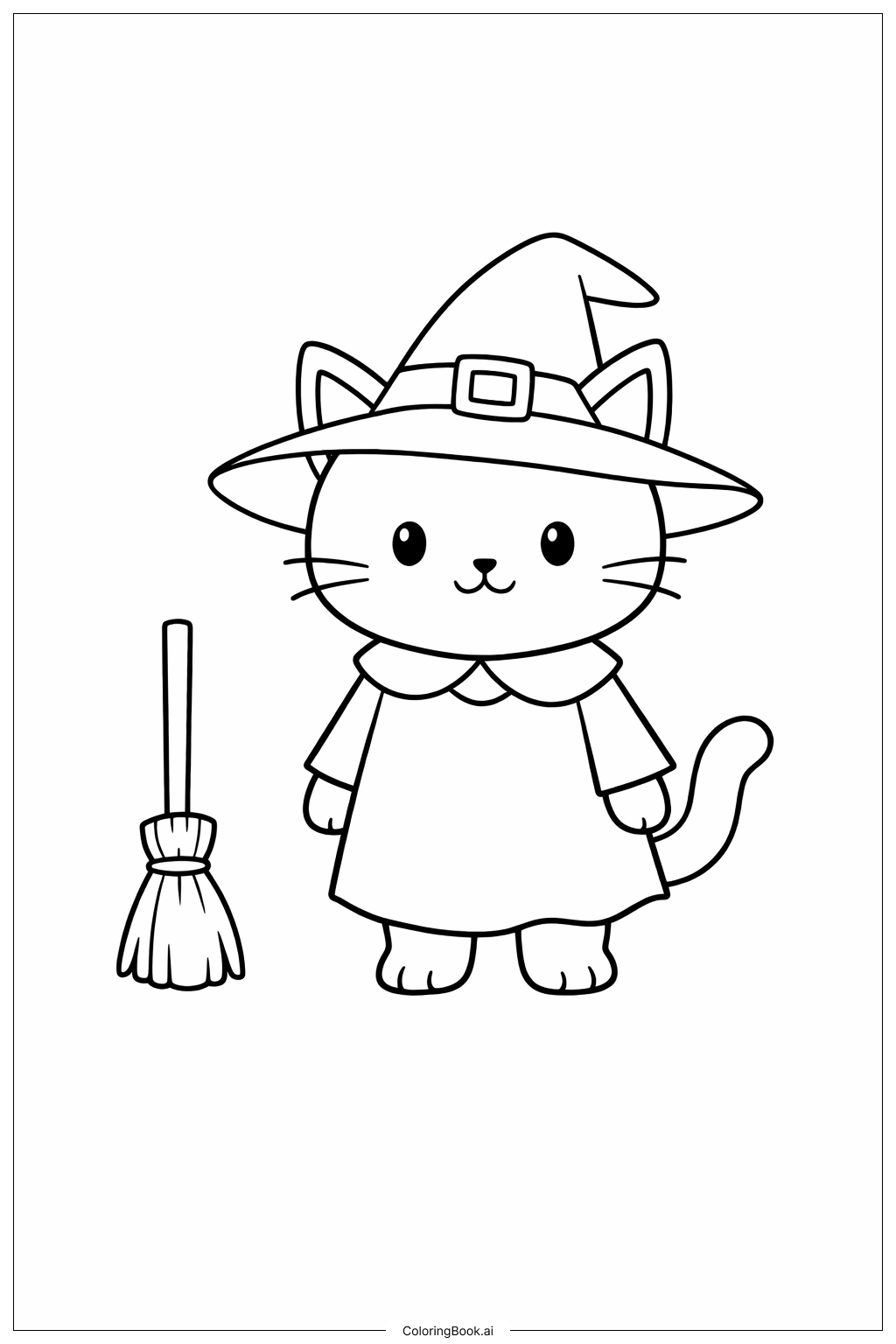  Halloween-Katze im Hexenkostüm Ausmalseite 