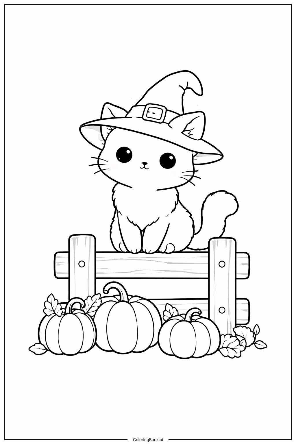  유령이 나오는 울타리에 있는 할로윈 고양이 색칠공부 페이지 