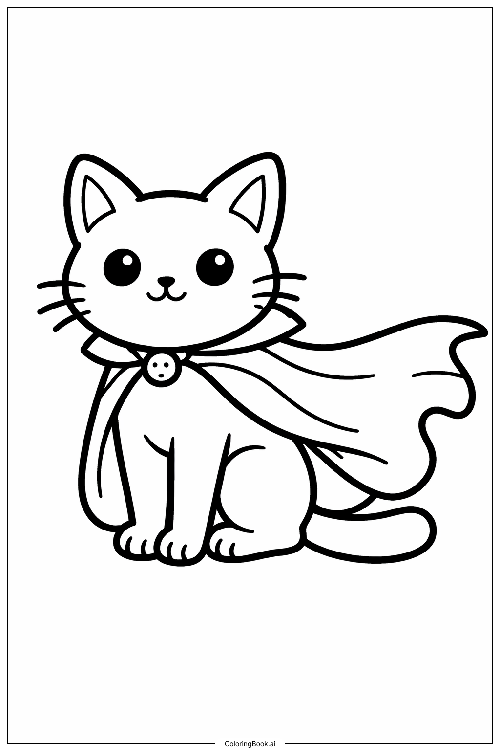  Halloween-Katze mit Umhang Ausmalseite 