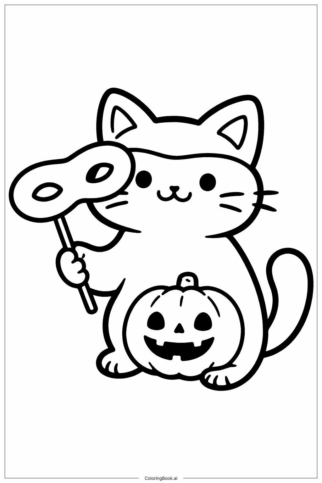  마스크를 쓴 할로윈 고양이 색칠공부 페이지 