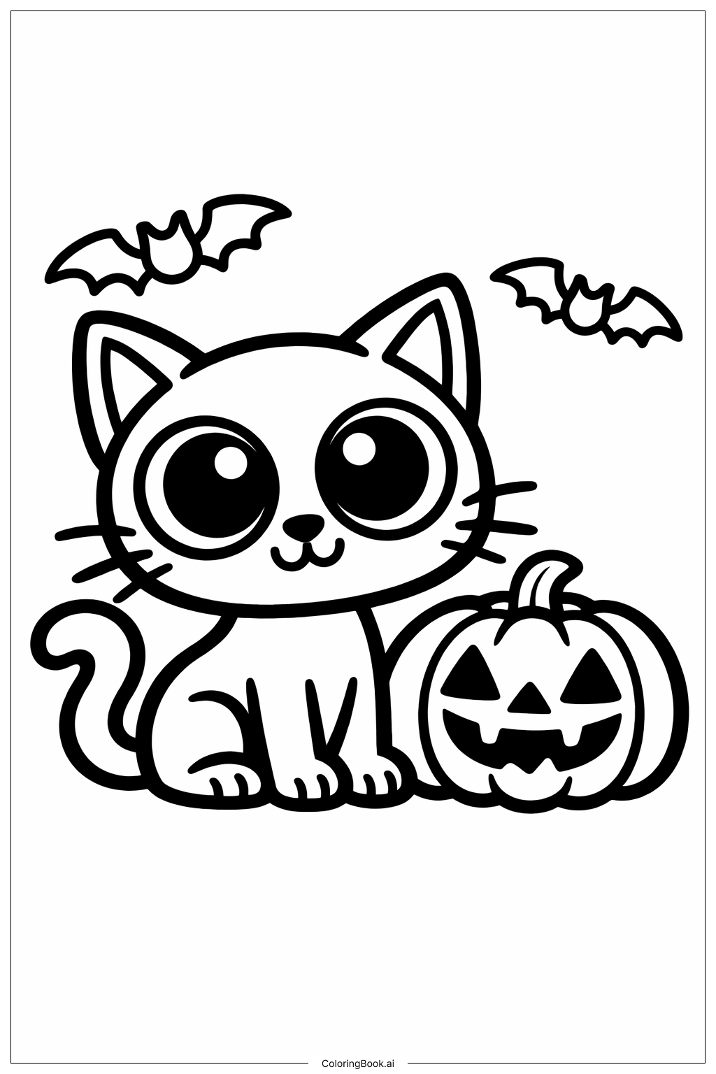  큰 눈을 가진 할로윈 고양이 색칠공부 페이지 