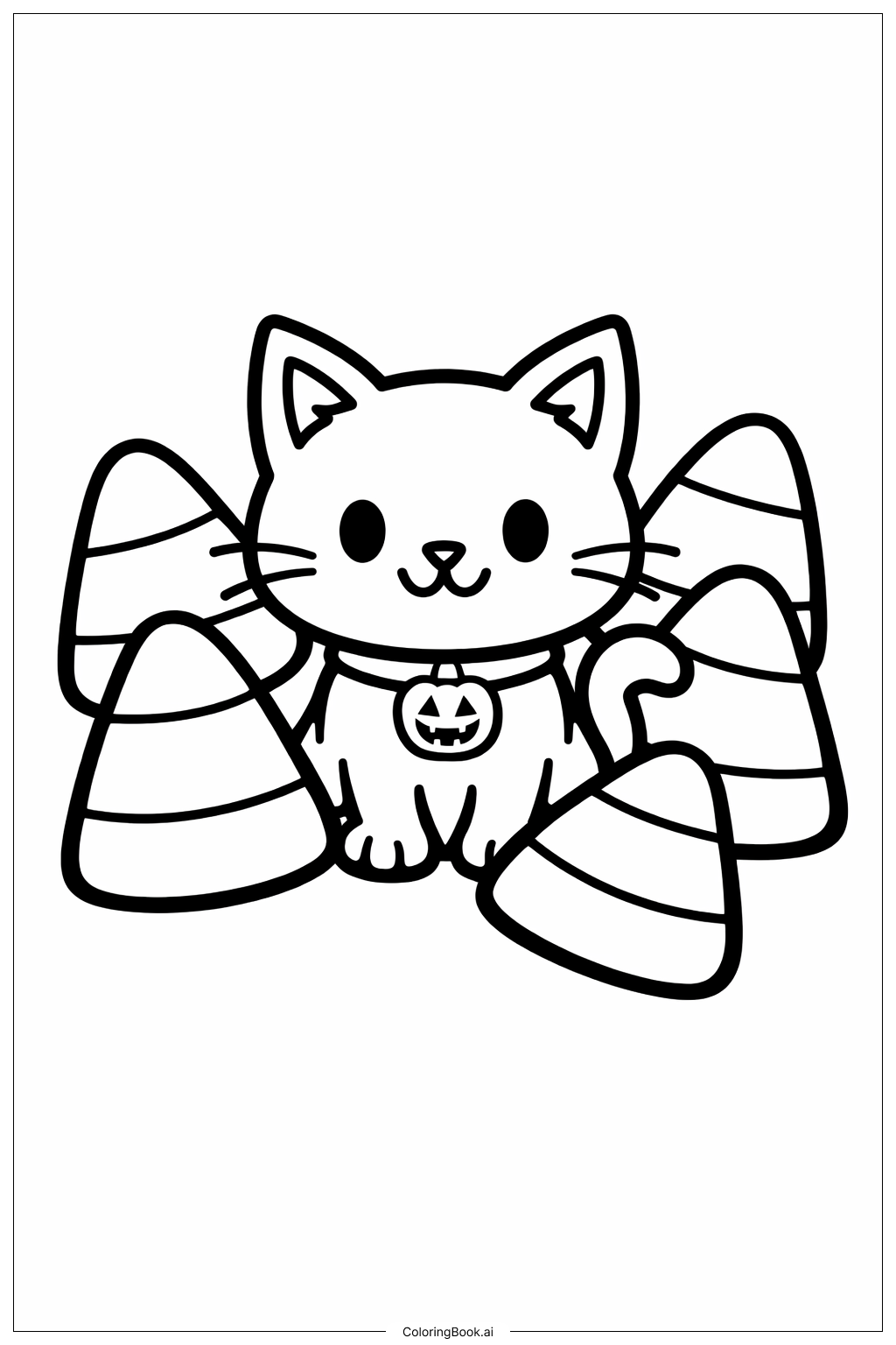  사탕 옥수수와 할로윈 고양이 색칠공부 페이지 