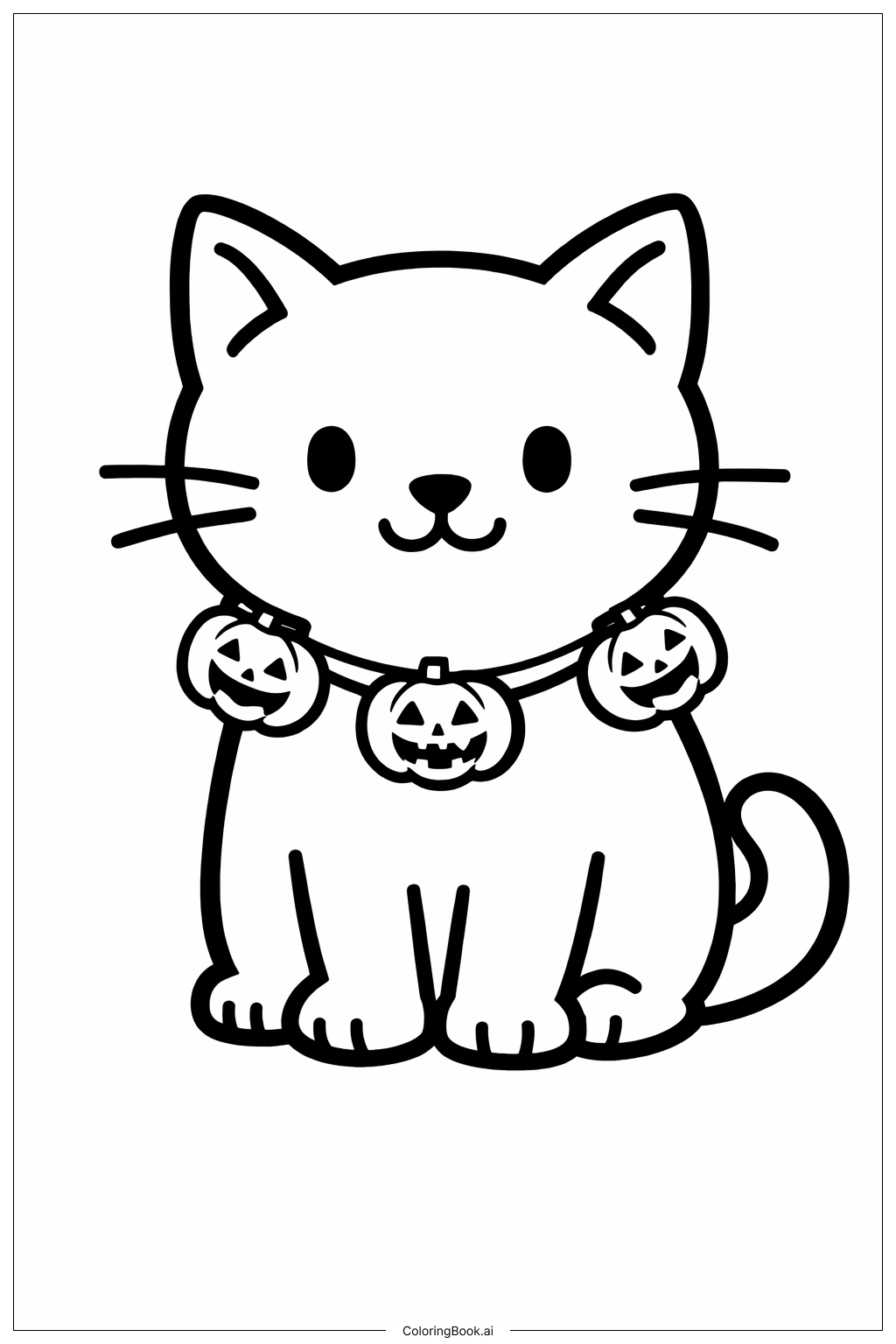  가랜드를 단 할로윈 고양이 색칠공부 페이지 