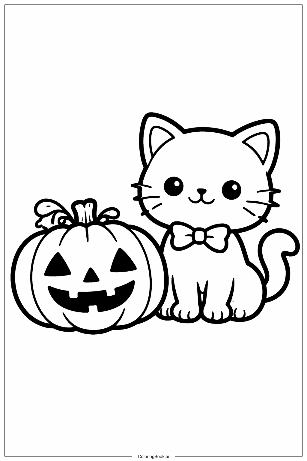  잭 오 랜턴 얼굴이 있는 할로윈 고양이 색칠공부 페이지 