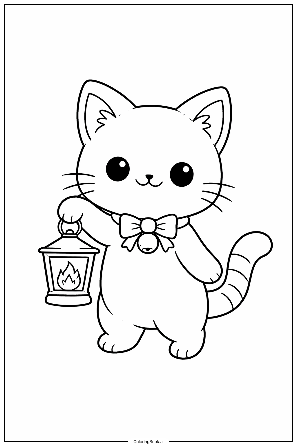  Halloween-Katze mit Laterne Ausmalseite 