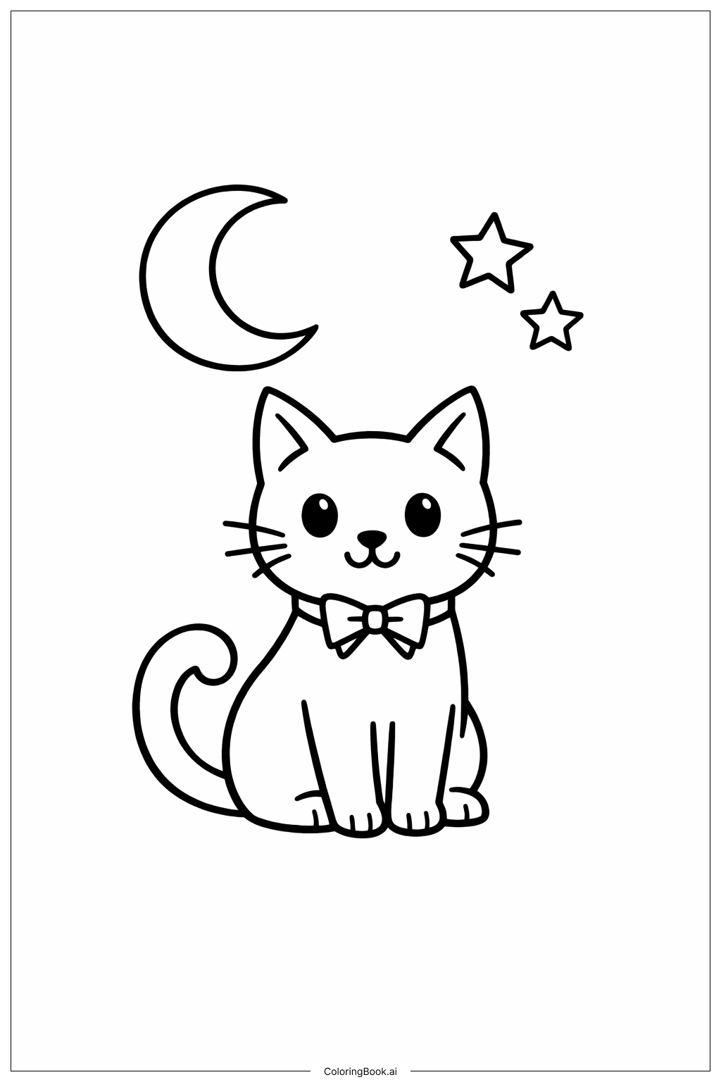  달과 별이 있는 할로윈 고양이 색칠공부 페이지 