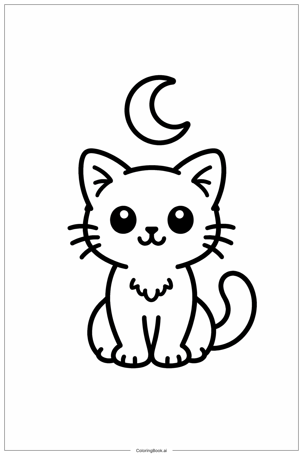  Halloween-Katze mit Mondsymbol Ausmalseite 