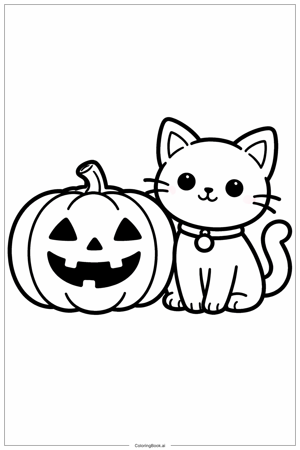  Halloween-Katze mit Kürbis Ausmalseite 