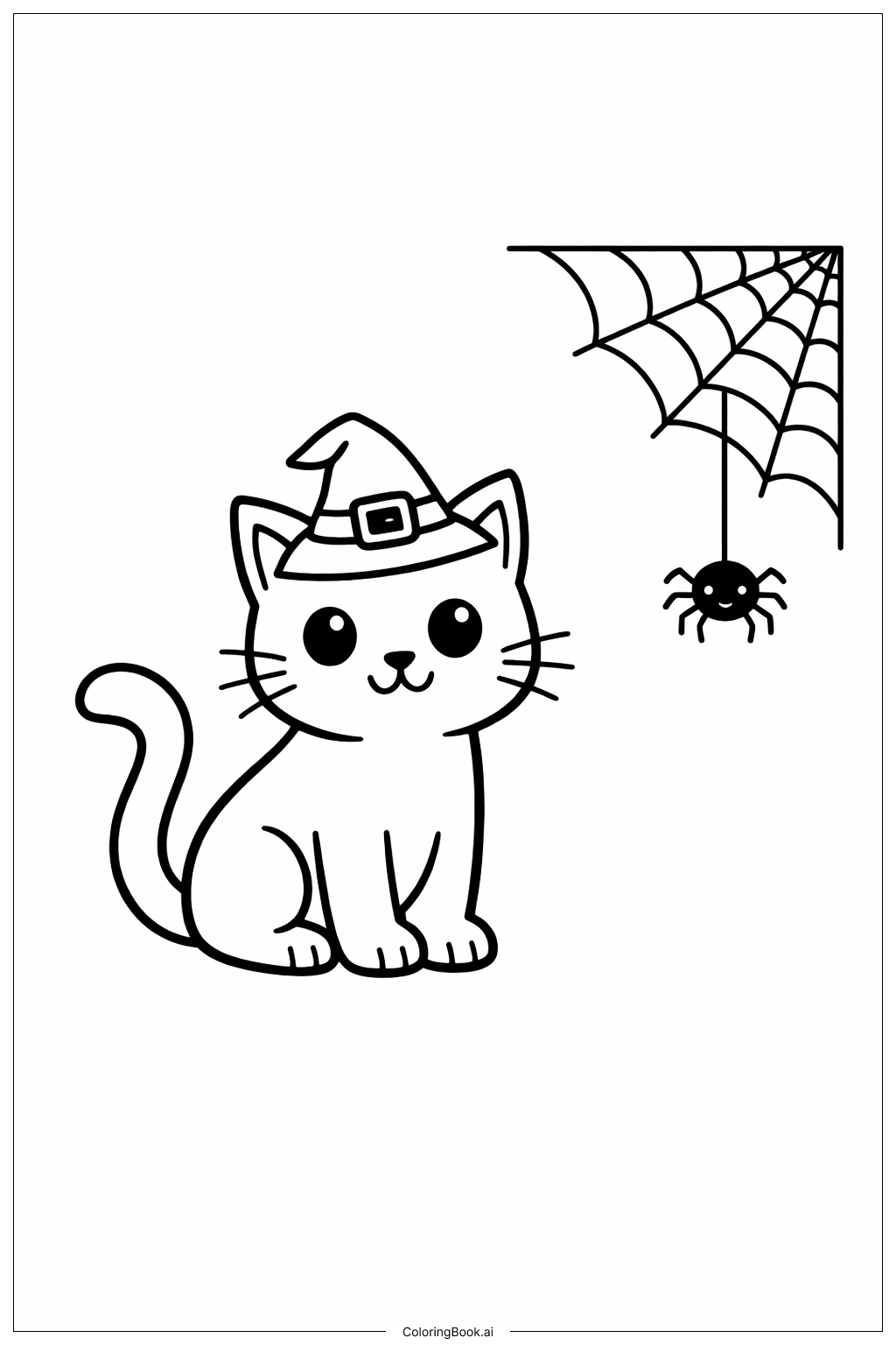  거미줄이 있는 할로윈 고양이 색칠공부 페이지 