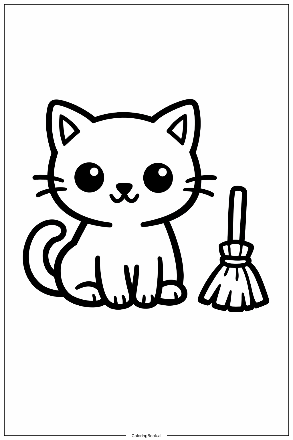  마녀 빗자루와 할로윈 고양이 색칠공부 페이지 