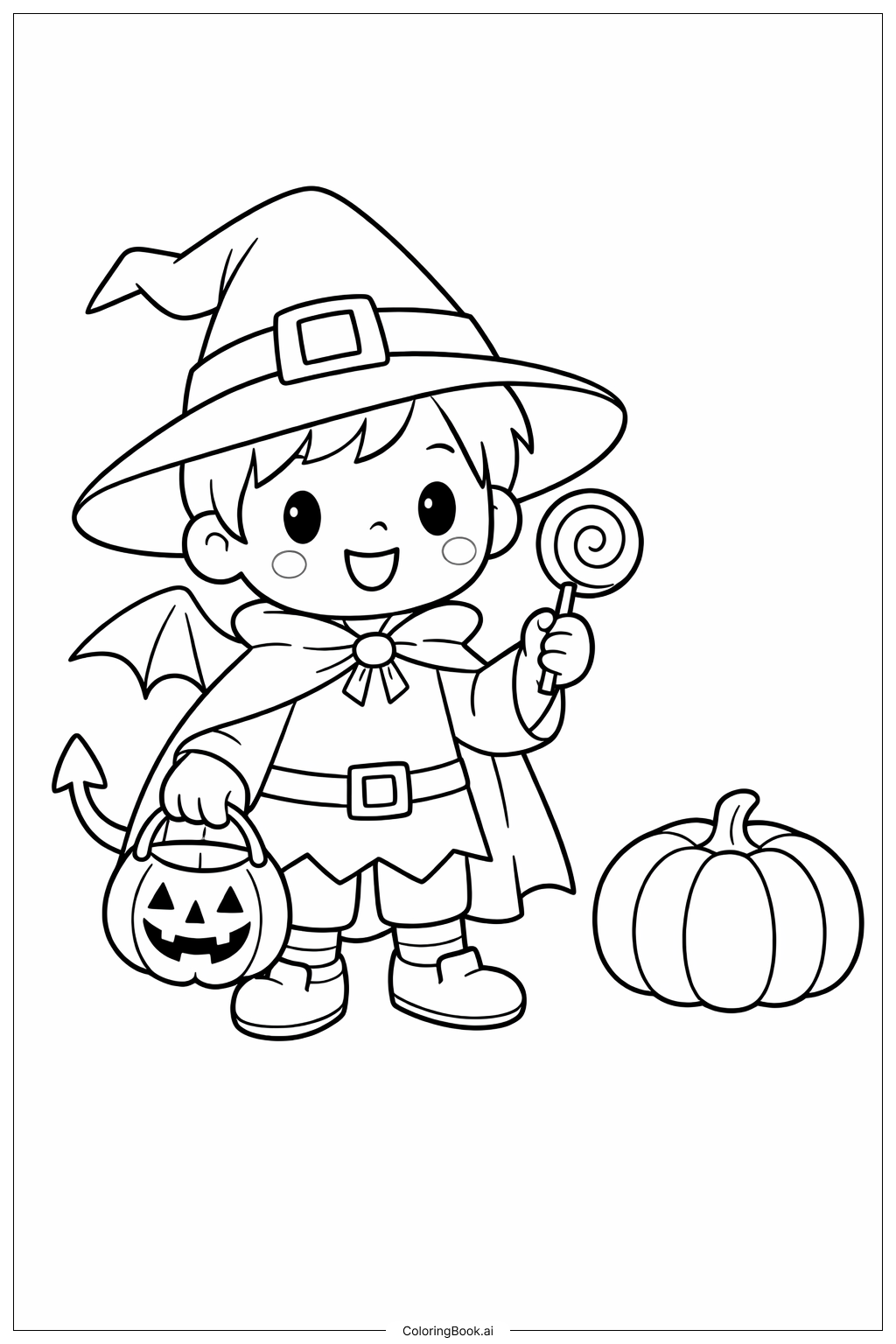 ハロウィンの仮装キャラクターの塗り絵ページ 