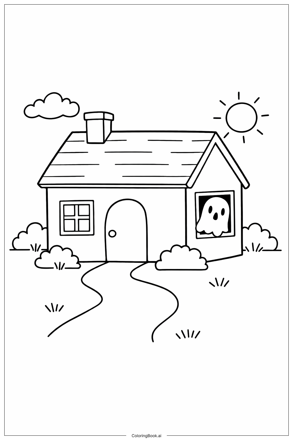  Halloween Ghost House Coloring Page 
