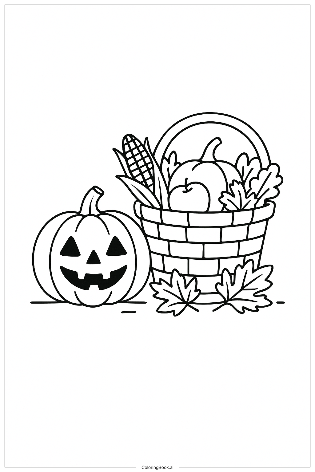 万圣节南瓜和丰收篮填色页