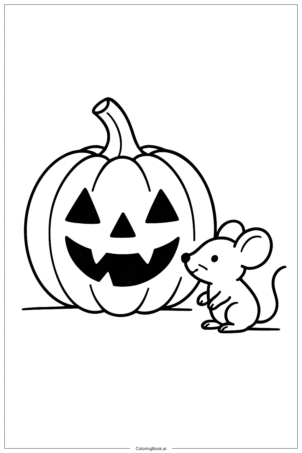  Halloween-Kürbis und kleine Maus Ausmalseite 