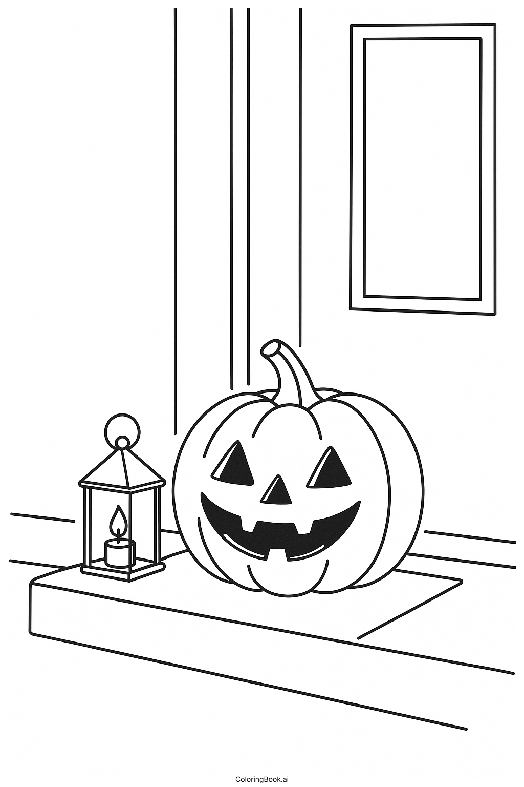 Halloween Pumpkin At Doorstep Coloring Page
