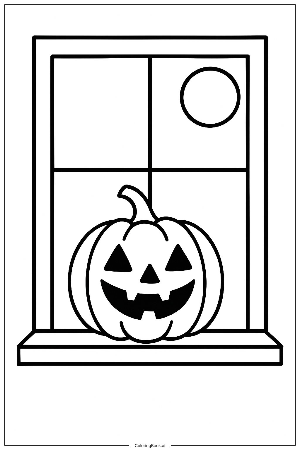 Halloween Pumpkin At Window Coloring Page