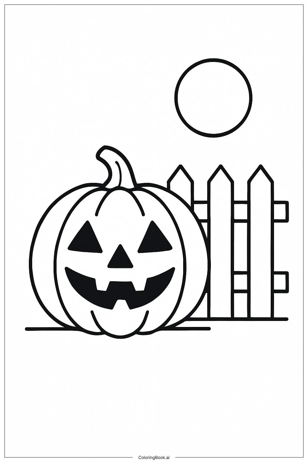 万圣节南瓜和栅栏填色页