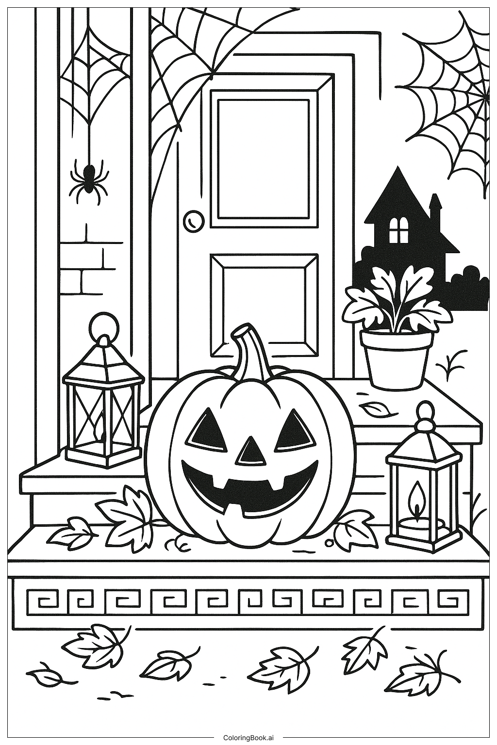  Halloween Pumpkin Spooky Doorstep Ensemble Coloring Page 