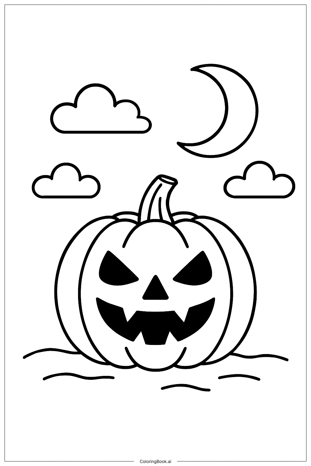  Halloween-Kürbis unter dem Mond Ausmalseite 
