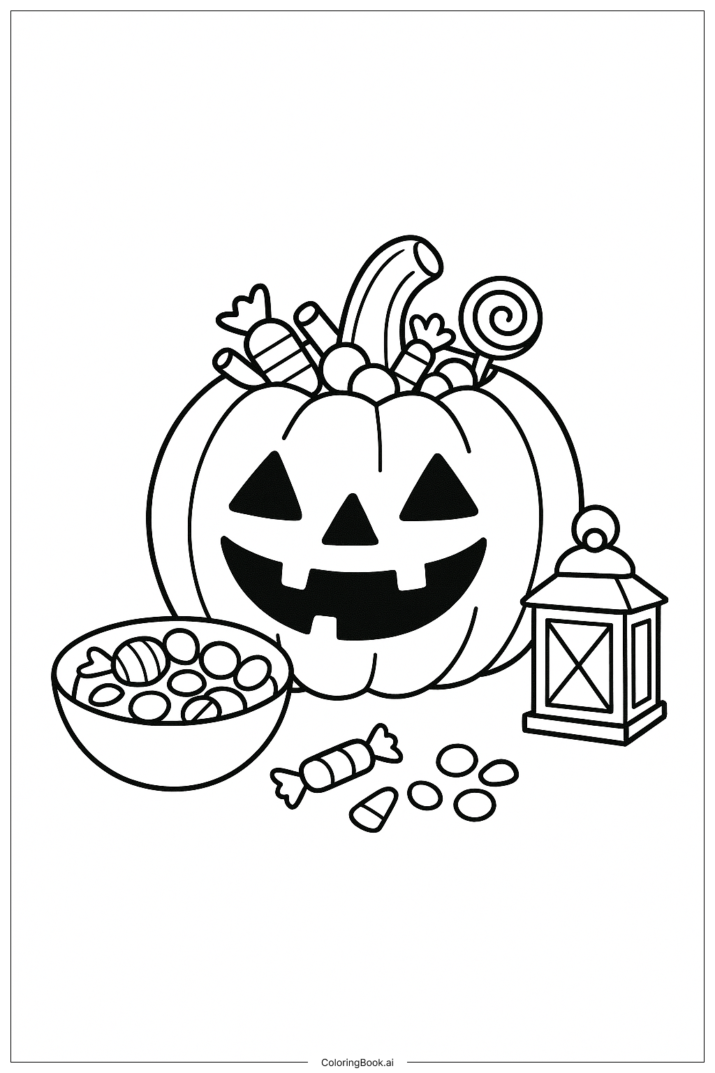 万圣节南瓜糖果碗填色页