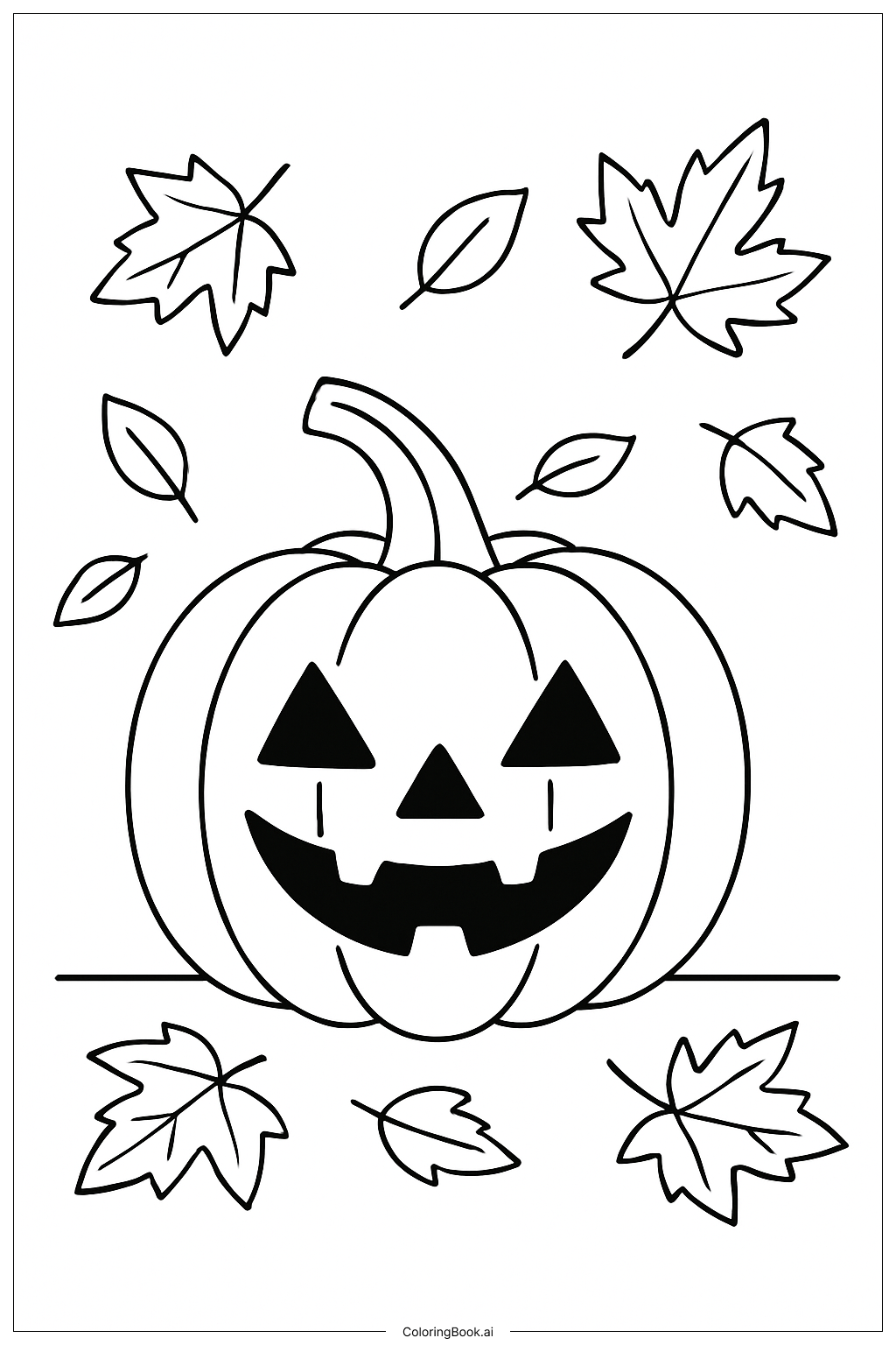  Halloween Kürbis mit fallenden Blättern Ausmalseite 