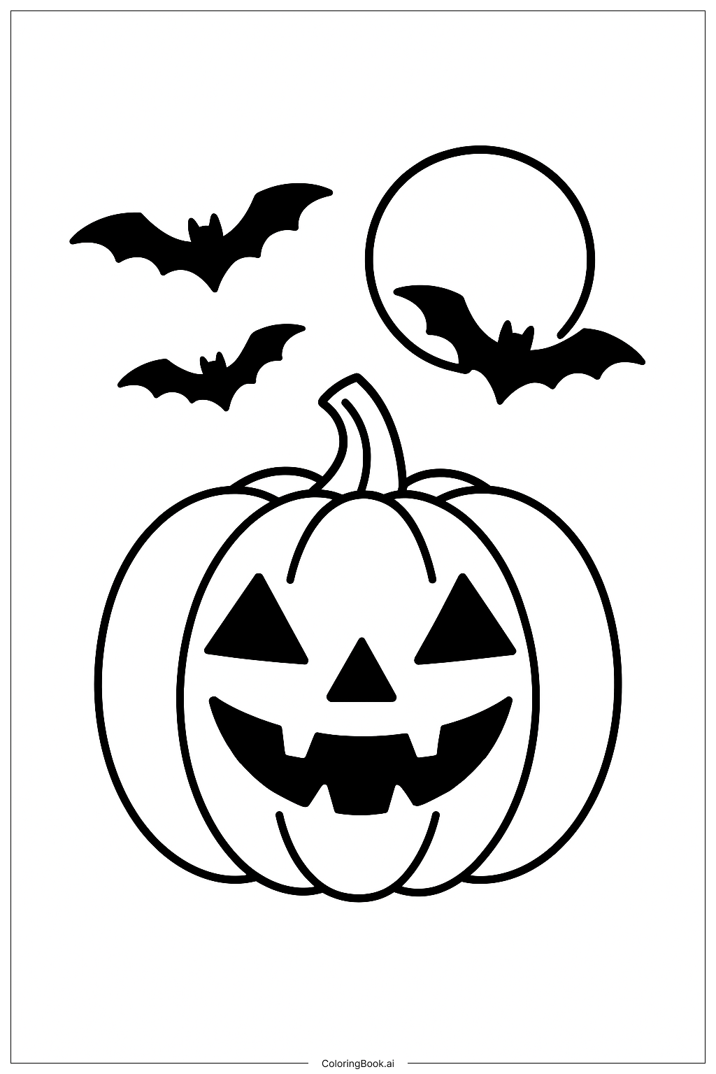  Trang tô màu Quả bí ngô Halloween với dơi bay 