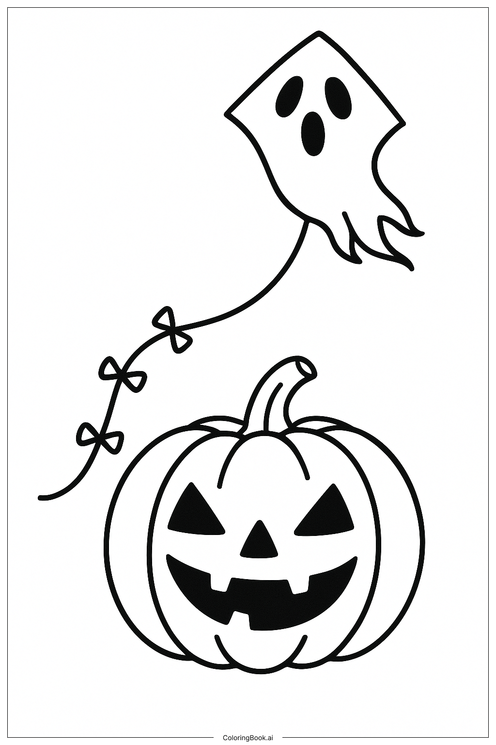 Página para colorir de Abóbora de Halloween com Pipa de Fantasma