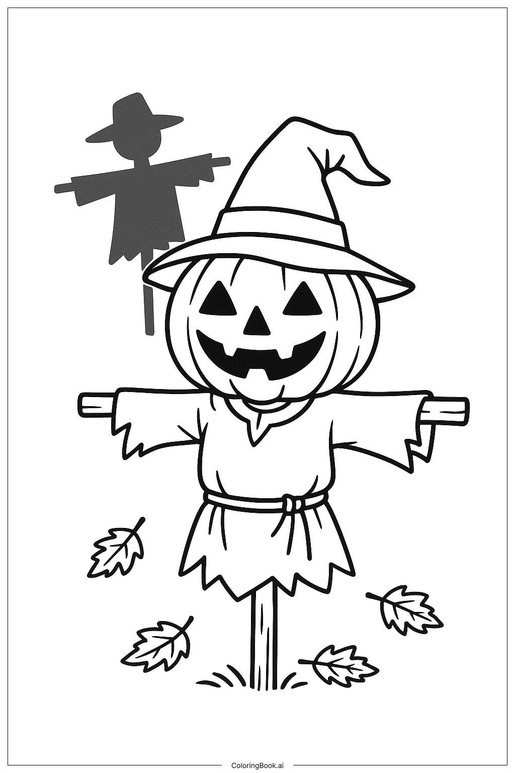 带稻草人的万圣节南瓜填色页