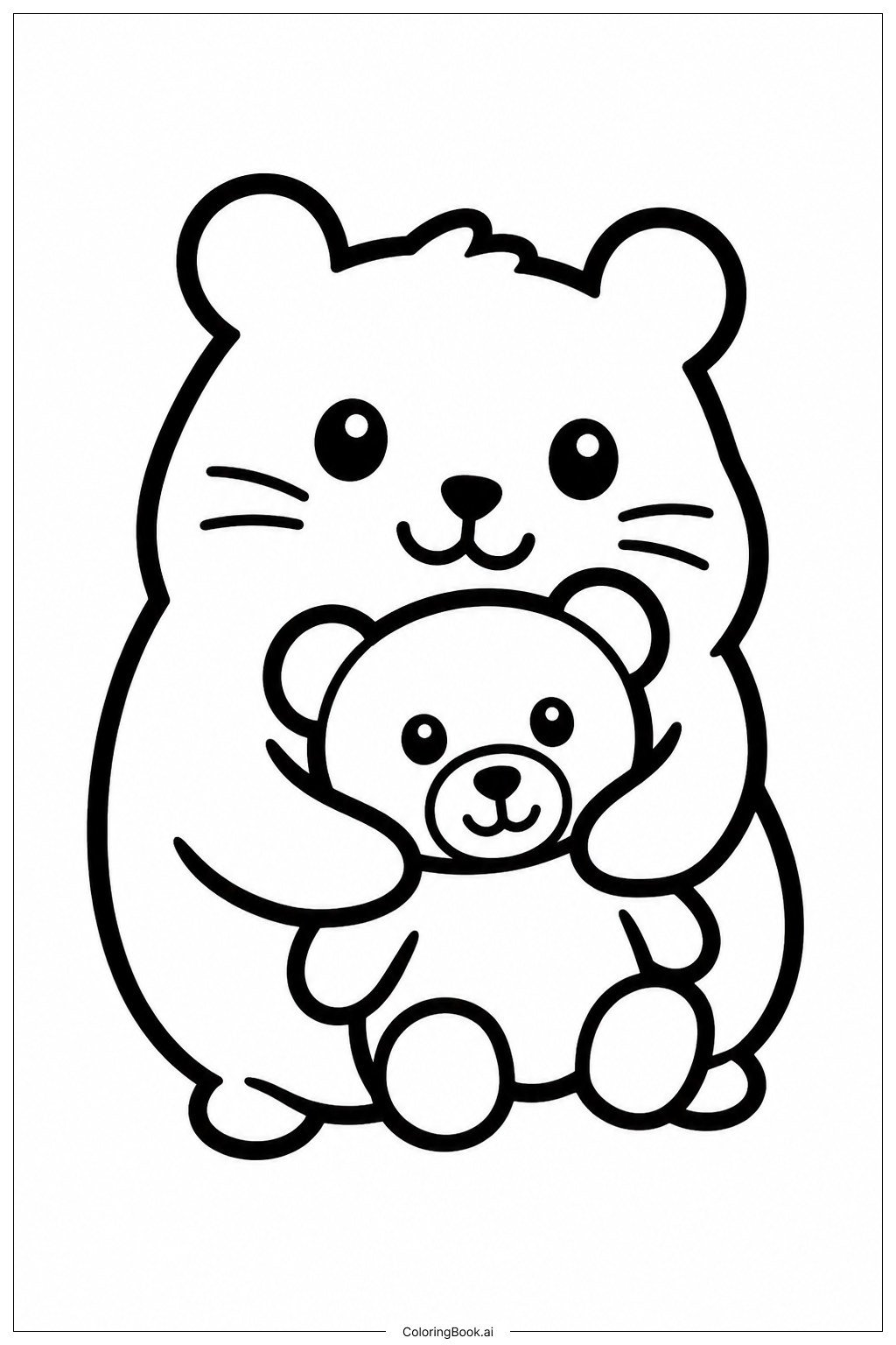 햄스터와 곰인형 포옹 색칠공부 페이지
