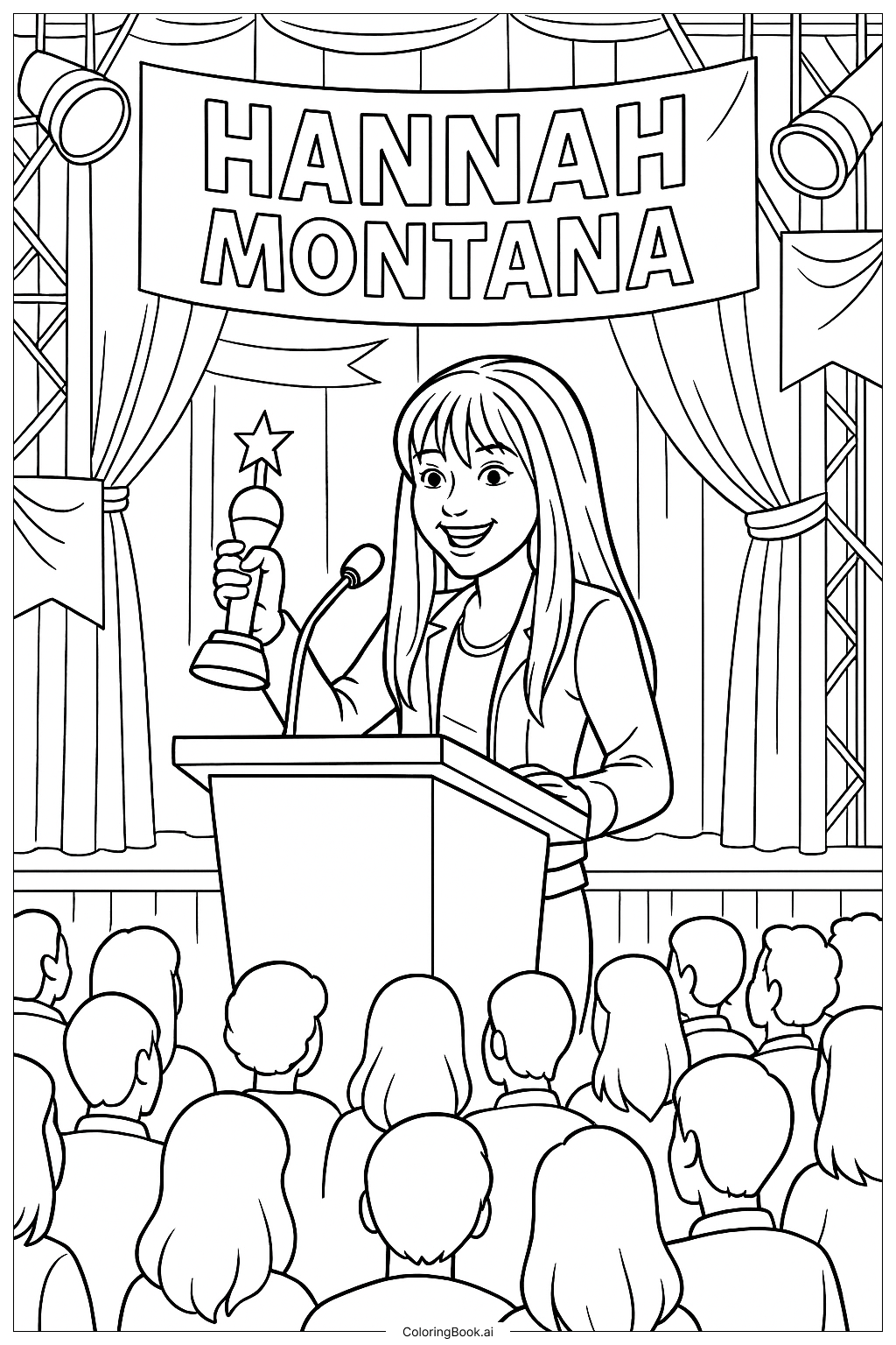  漢娜·蒙塔娜在頒獎典禮著色頁 