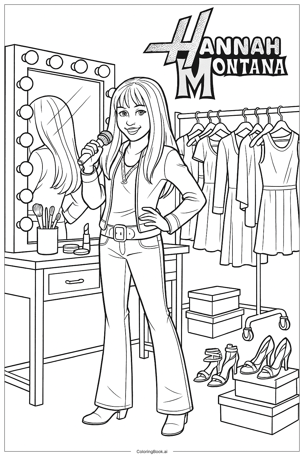  Hannah Montana 在化妝間著色頁 