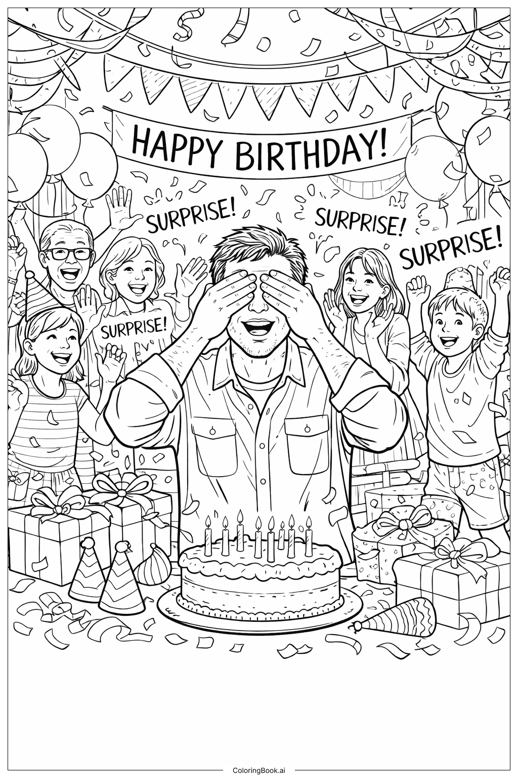 爸爸生日惊喜时刻填色页