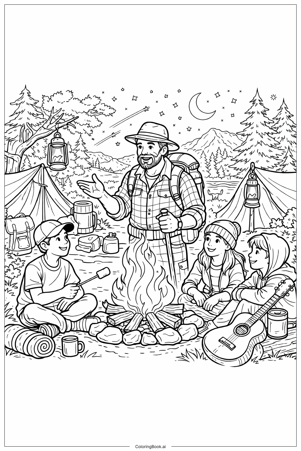  Happy Birthday Dad Camping Adventure Party Coloring Page 