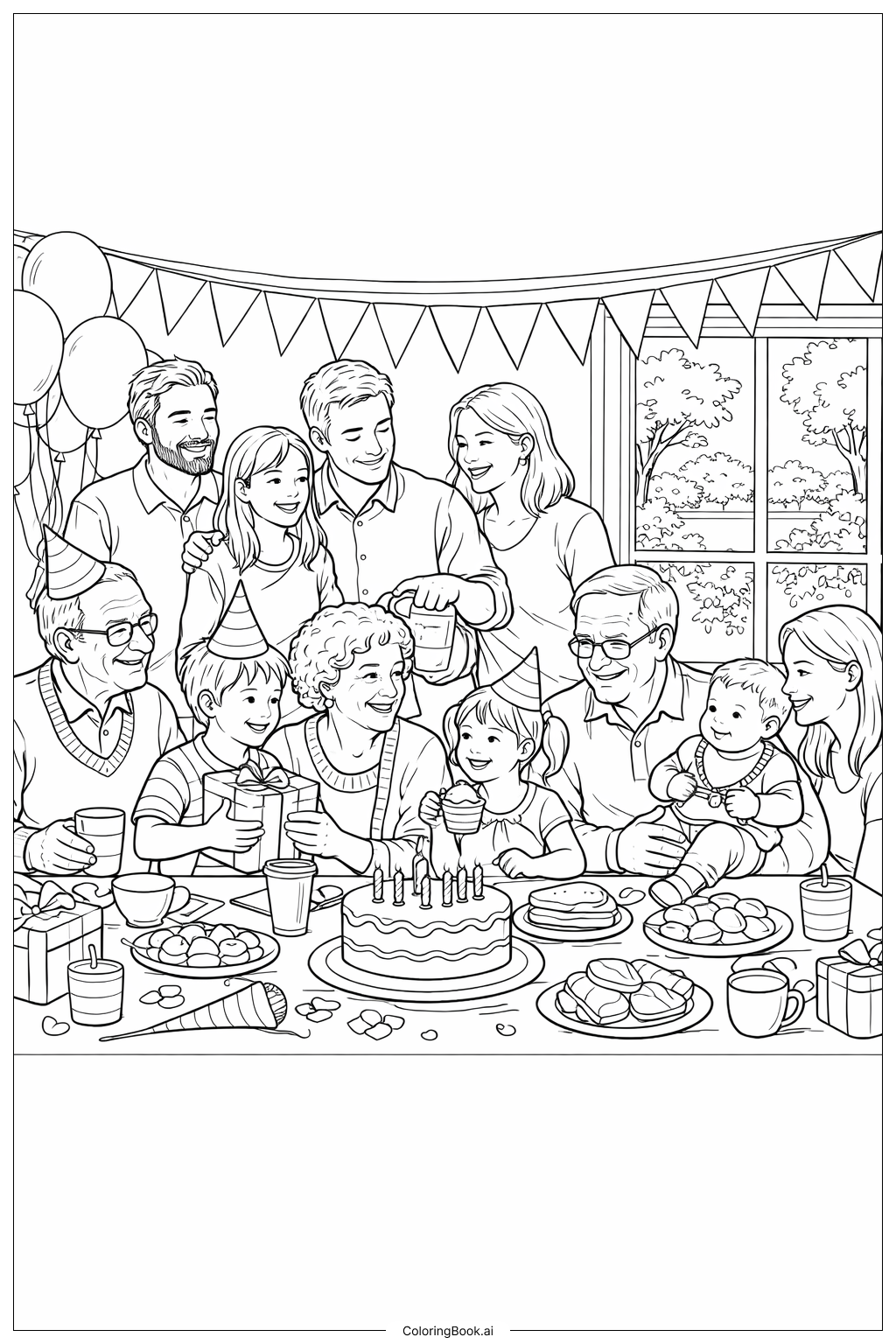  Happy Birthday Dad Family Celebration Scene Coloring Page 