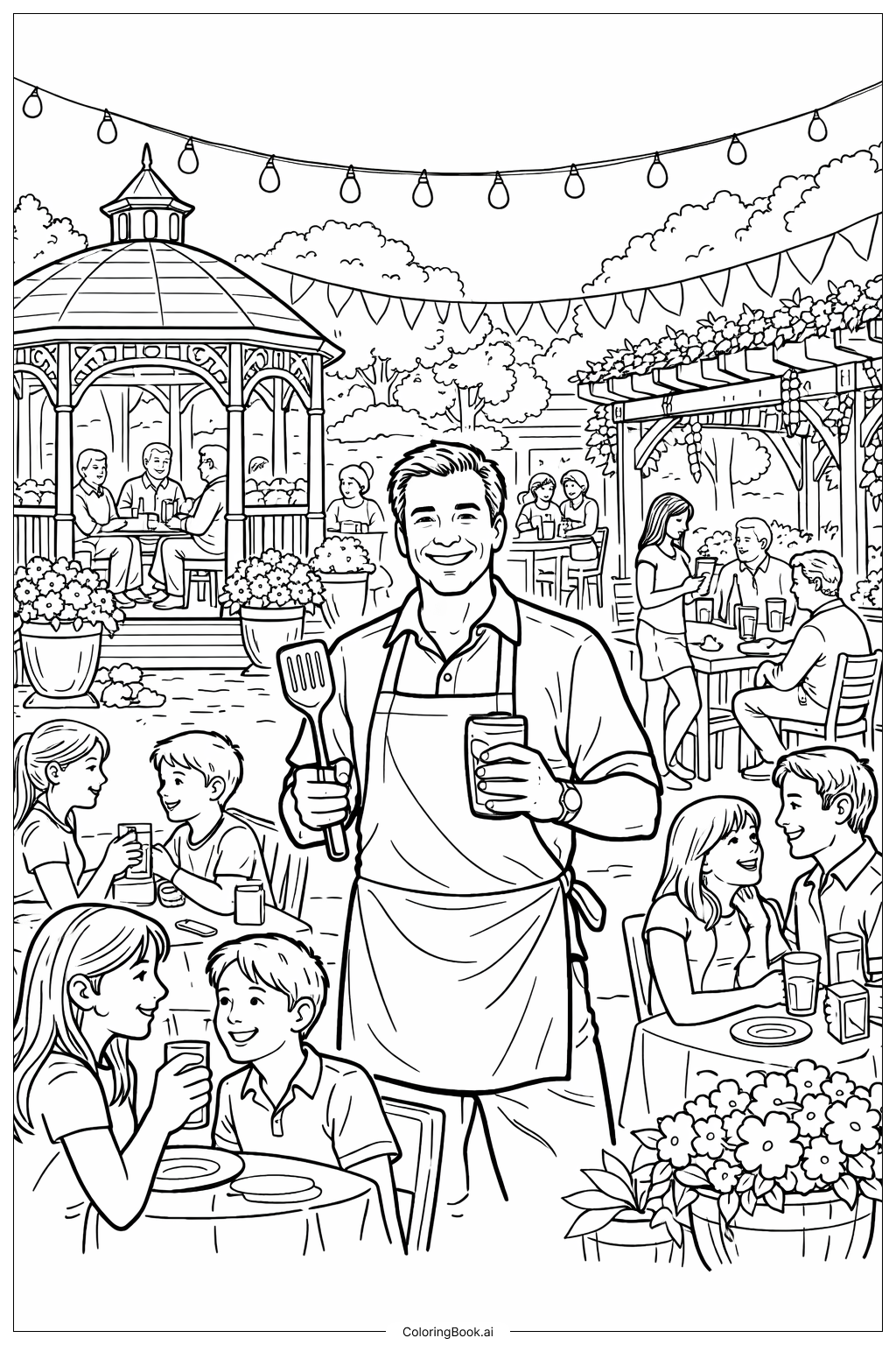  Happy Birthday Dad Garden Party With Guests Coloring Page 
