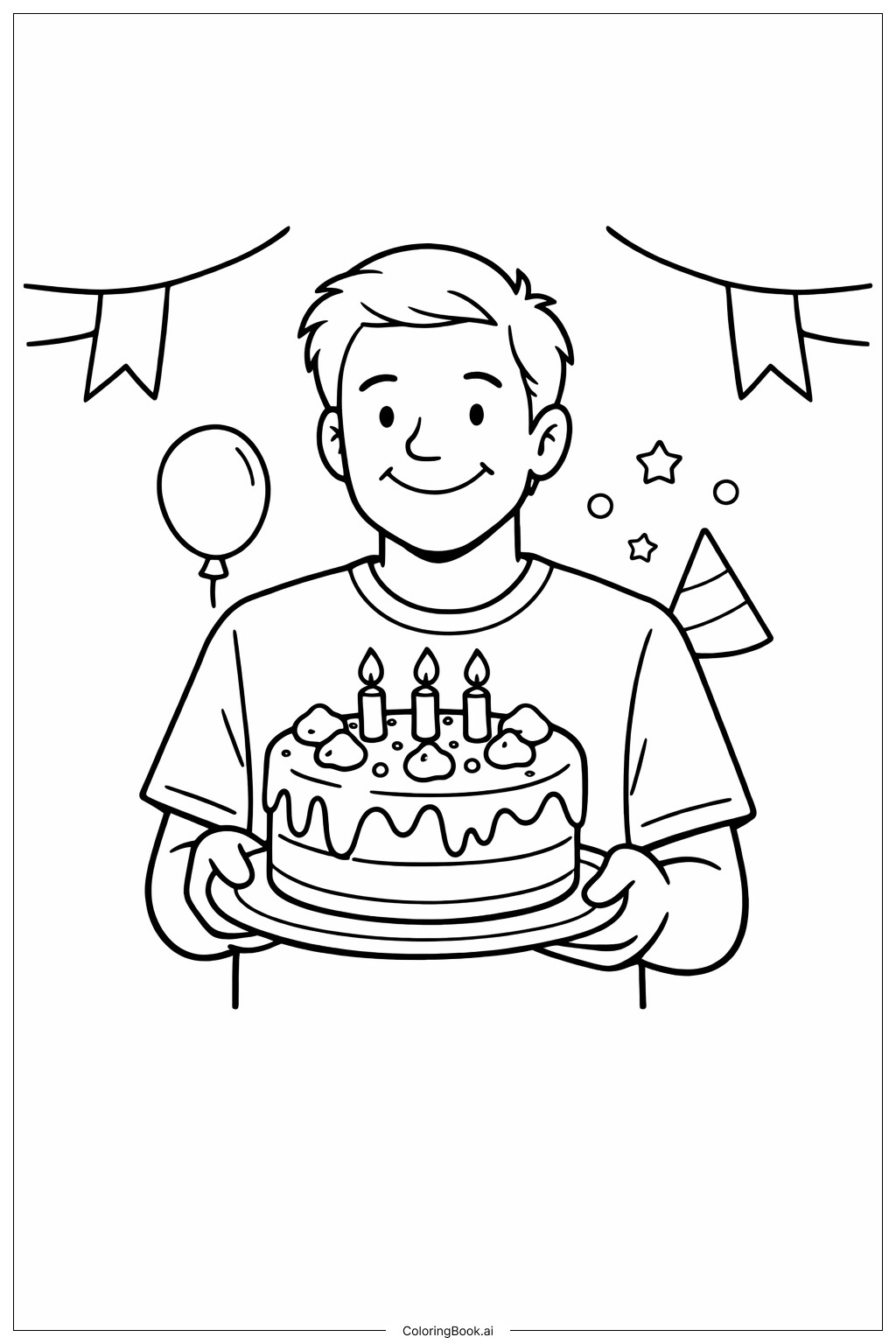 生日快樂爸爸手拿蛋糕著色頁