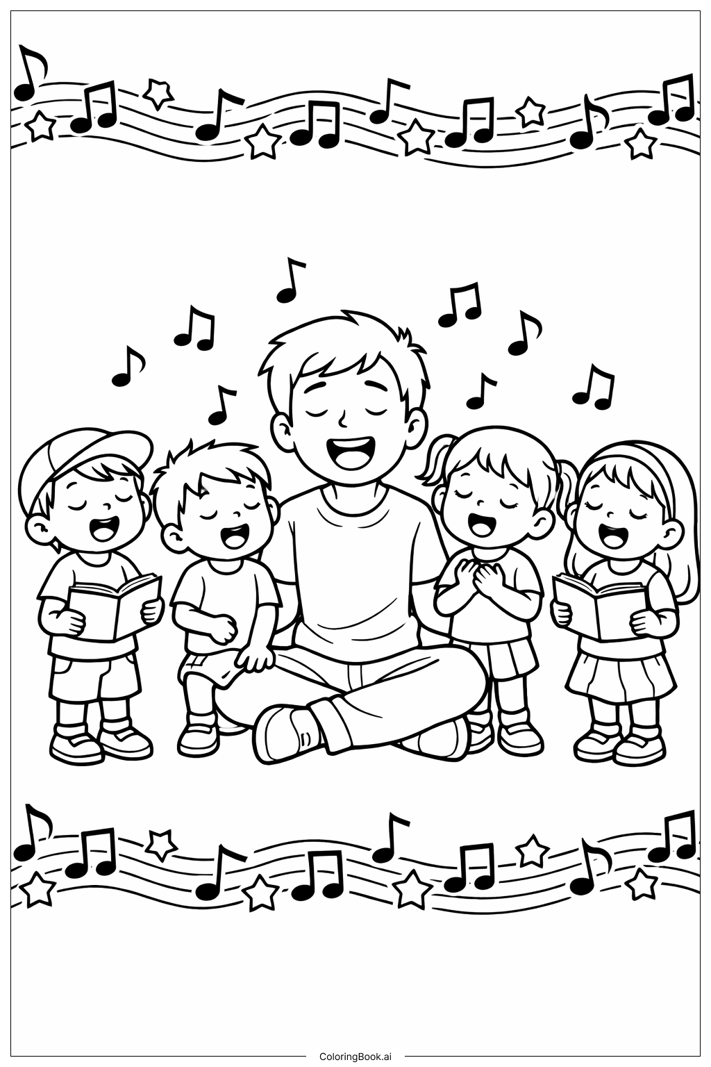 생일 축하해요 아빠 아이들이 노래하는 모습 색칠공부 페이지