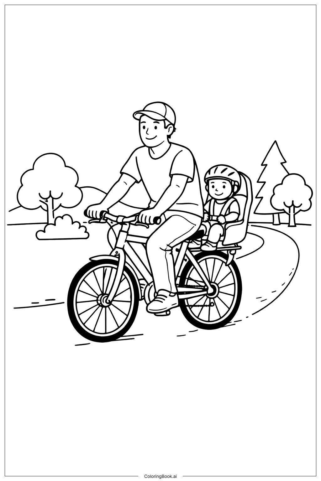  骑自行车的生日快乐爸爸填色页 
