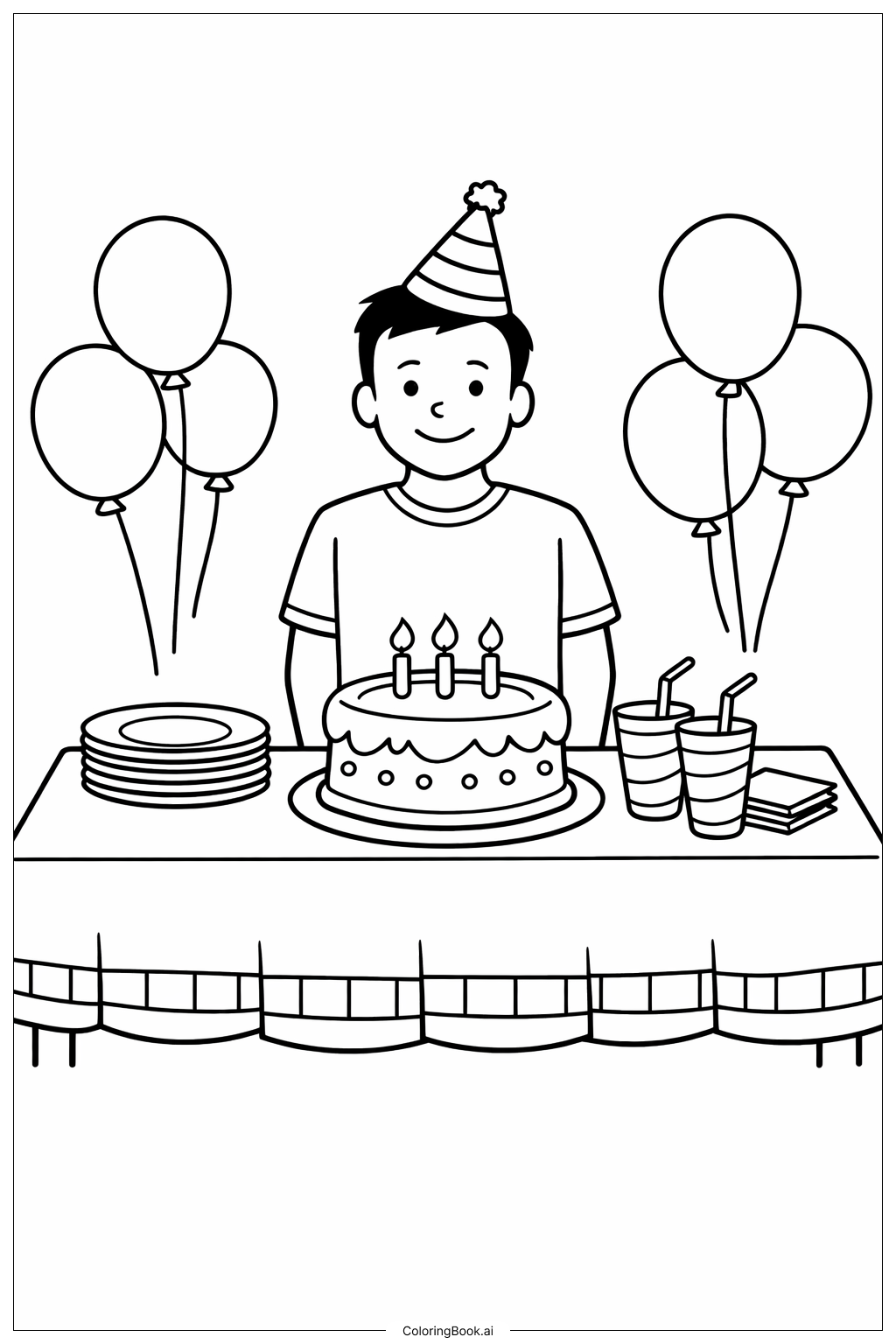 生日快樂爸爸派對桌著色頁