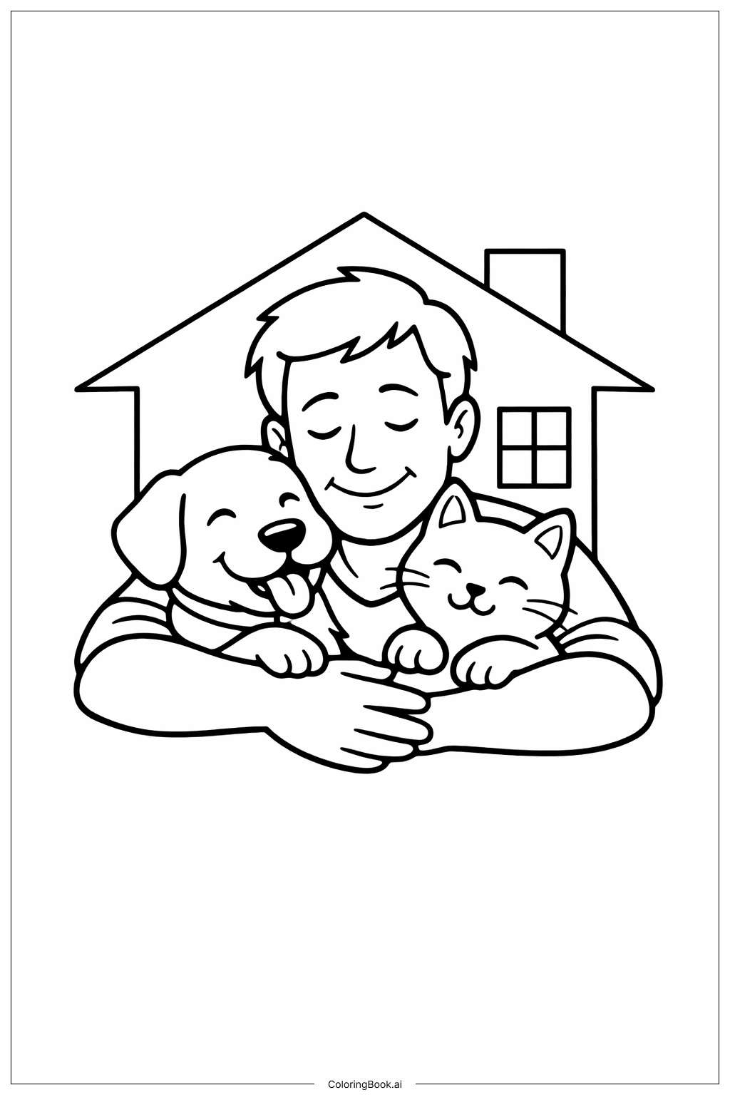  生日快乐爸爸和宠物们填色页 