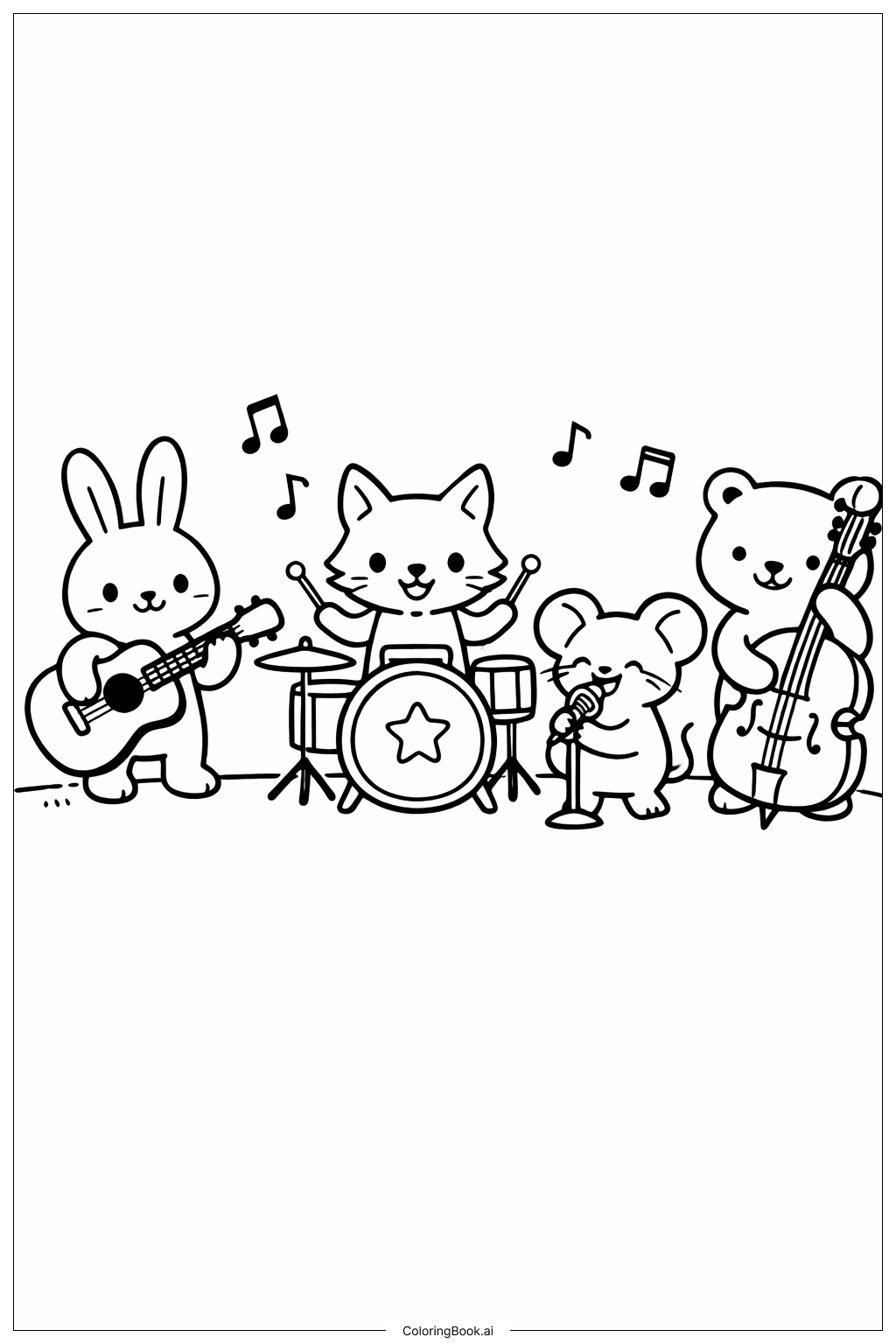  ハッピーバースデー ドクター・スース アニマルバンドの塗り絵ページ 