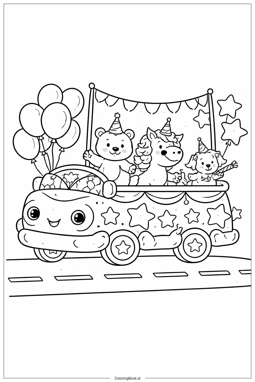  苏斯博士生日气球巡游花车填色页 