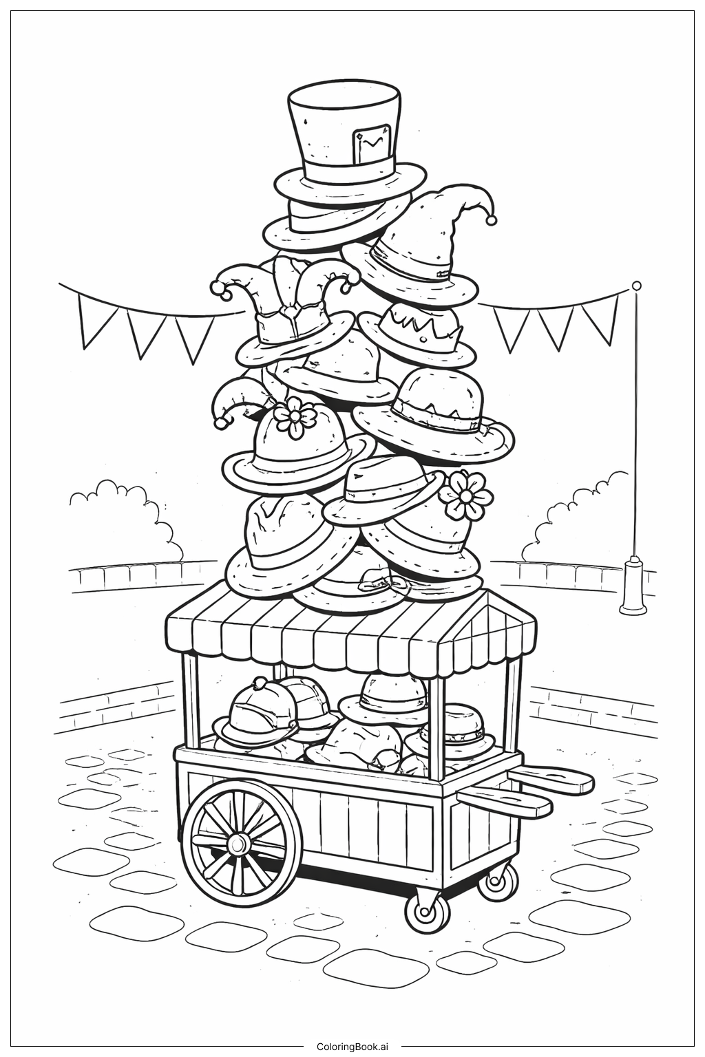  ハッピーバースデー・ドクター・スースの帽子積みパレードの塗り絵ページ 